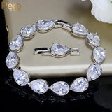 Pera Water Drop CZ Crystal Chain Link Bracelet Bridesmaid