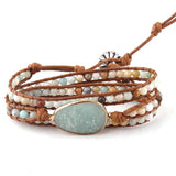 Beaded Bracelet Jewelry Long Natural Stones and Stone Charm 3 Strands Wrap