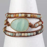 Beaded Bracelet Jewelry Long Natural Stones and Stone Charm 3 Strands Wrap