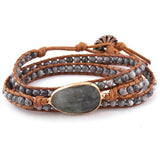 Beaded Bracelet Jewelry Long Natural Stones and Stone Charm 3 Strands Wrap