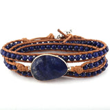 Beaded Bracelet Jewelry Long Natural Stones and Stone Charm 3 Strands Wrap