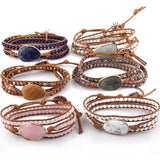 Beaded Bracelet Jewelry Long Natural Stones and Stone Charm 3 Strands Wrap