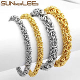 Byzantine Link Chain Stainless Steel Bracelet Silver Plated