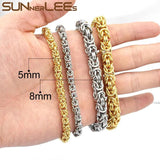 Byzantine Link Chain Stainless Steel Bracelet Silver Plated