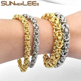 Byzantine Link Chain Stainless Steel Bracelet Silver Plated
