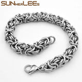 Byzantine Link Chain Stainless Steel Bracelet Silver Plated