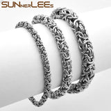 Byzantine Link Chain Stainless Steel Bracelet Silver Plated