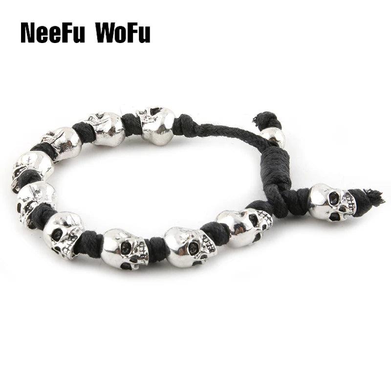 Skull Head Punk Bracelet Bangle Metal Weaving Personality