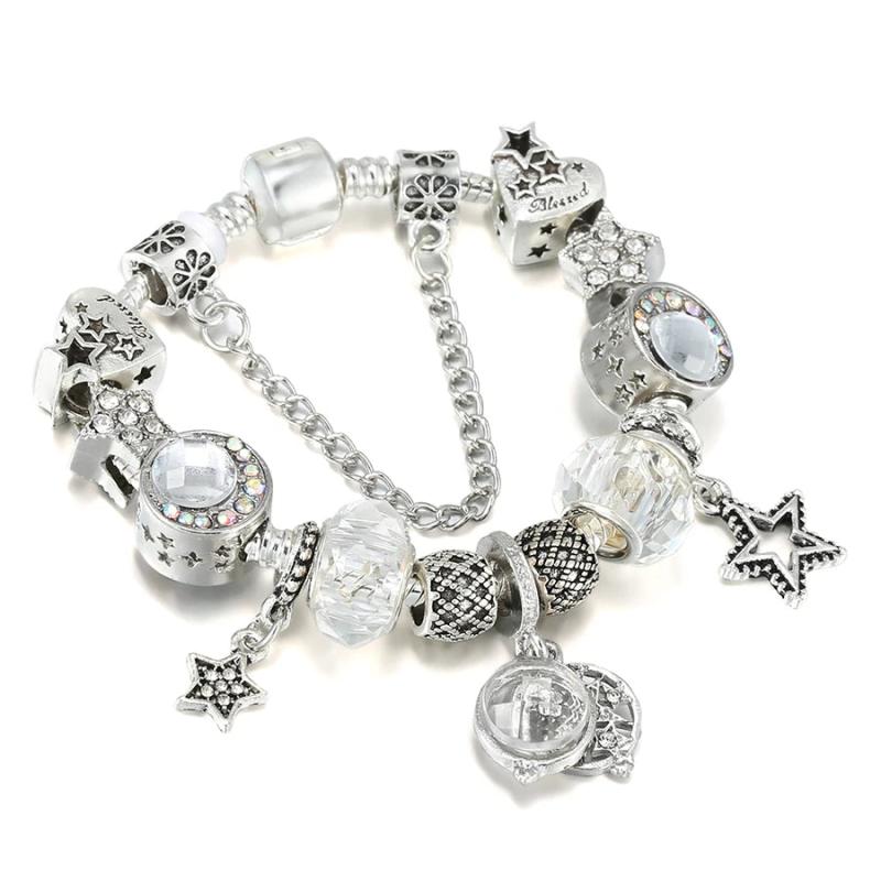 Star Heart Bead Magnifying Glass Bracelet Crystal Beaded Jewelry