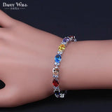 Colorful Silver Zirconia Women Bracelet with Rose Red Green Stone