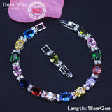Colorful Silver Zirconia Women Bracelet with Rose Red Green Stone
