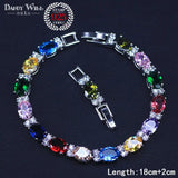 Colorful Silver Zirconia Women Bracelet with Rose Red Green Stone