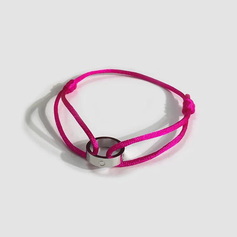 Titanium Steel Circle Braided Cotton Rope Bracelet Bangle