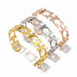 Classia Open Bangle Silver Rose Full Letter Bracelet for Women