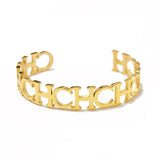 Classia Open Bangle Silver Rose Full Letter Bracelet for Women