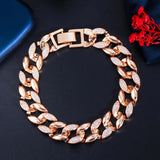 Pera Noble Bridal Bangle Bracelet 585 CZ Wide Circle Link Chain Wedding Jewelry