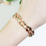 Pera Noble Bridal Bangle Bracelet 585 CZ Wide Circle Link Chain Wedding Jewelry