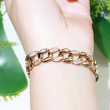 Pera Noble Bridal Bangle Bracelet 585 CZ Wide Circle Link Chain Wedding Jewelry