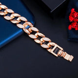 Pera Noble Bridal Bangle Bracelet 585 CZ Wide Circle Link Chain Wedding Jewelry