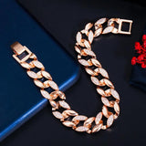 Pera Noble Bridal Bangle Bracelet 585 CZ Wide Circle Link Chain Wedding Jewelry