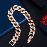 Pera Noble Bridal Bangle Bracelet 585 CZ Wide Circle Link Chain Wedding Jewelry