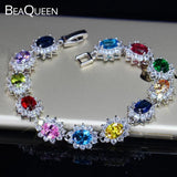 Colorful Oval CZ Crystal Flower Bracelet Bangle for Wedding B023