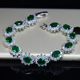 Colorful Oval CZ Crystal Flower Bracelet Bangle for Wedding B023