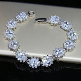 Colorful Oval CZ Crystal Flower Bracelet Bangle for Wedding B023