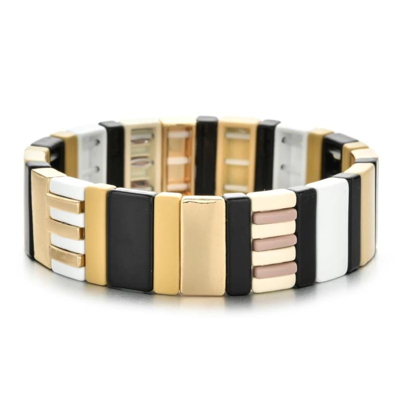 Boho Enamel Rainbow Charm Tile Bracelet Women Bangles