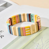 Boho Enamel Rainbow Charm Tile Bracelet Women Bangles