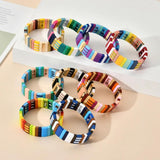 Boho Enamel Rainbow Charm Tile Bracelet Women Bangles