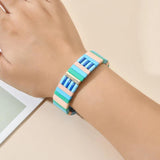 Boho Enamel Rainbow Charm Tile Bracelet Women Bangles