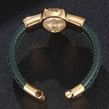 Green Leather Bracelet Lion Head Biker Chain Male Jewelry FR0818