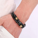 Braided Leather Charm Bracelet Men Stainless Steel Cross Punk Rock Bangle