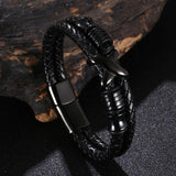 Braided Leather Charm Bracelet Men Stainless Steel Cross Punk Rock Bangle