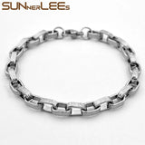 Geometric Box Link Chain Bracelet Stainless Steel 6mm Silver Plated