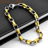Geometric Box Link Chain Bracelet Stainless Steel 6mm Silver Plated