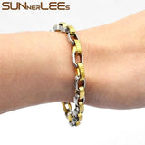 Geometric Box Link Chain Bracelet Stainless Steel 6mm Silver Plated