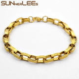 Geometric Box Link Chain Bracelet Stainless Steel 6mm Silver Plated