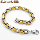 Geometric Box Link Chain Bracelet Stainless Steel 6mm Silver Plated