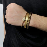 Men's Stainless Steel Cross Bracelet Set Spanish Scripture Charm Bangle 3pcs