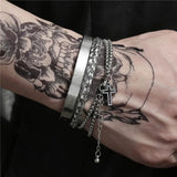 Men's Stainless Steel Cross Bracelet Set Spanish Scripture Charm Bangle 3pcs