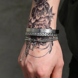 Men's Stainless Steel Cross Bracelet Set Spanish Scripture Charm Bangle 3pcs