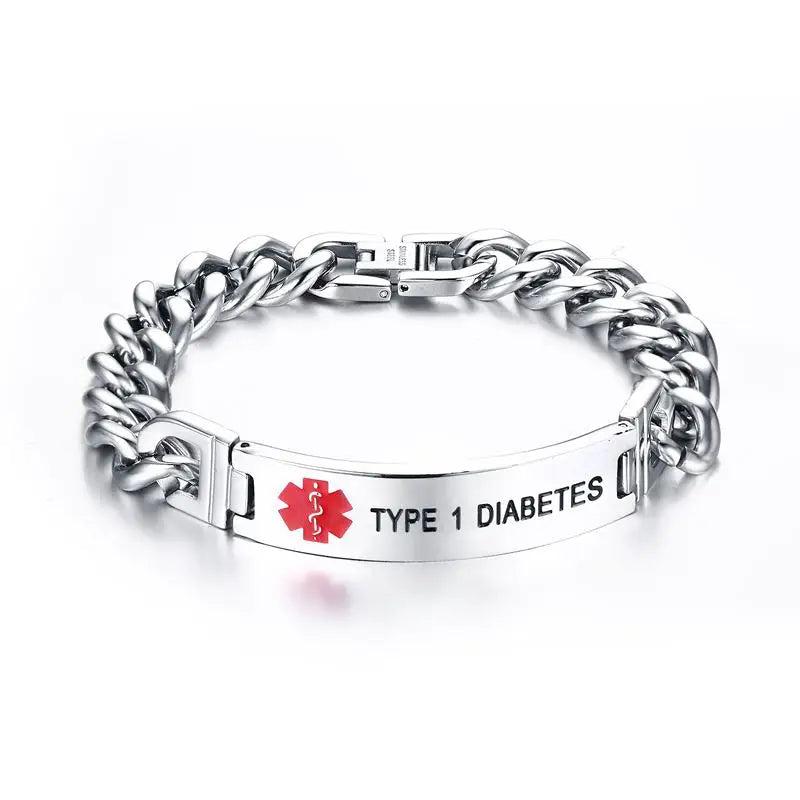 TYPE 1 DIABETES Emergency Medical Alert ID Stainless Steel Bracelets