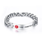 TYPE 1 DIABETES Emergency Medical Alert ID Stainless Steel Bracelets
