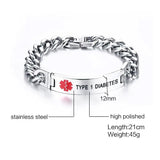 TYPE 1 DIABETES Emergency Medical Alert ID Stainless Steel Bracelets