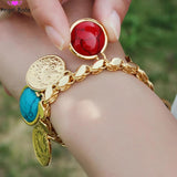 18K Plated Natural Stone Pendant Bracelet Turkish Flower Wristband Jewelry