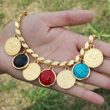 18K Plated Natural Stone Pendant Bracelet Turkish Flower Wristband Jewelry