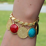 18K Plated Natural Stone Pendant Bracelet Turkish Flower Wristband Jewelry