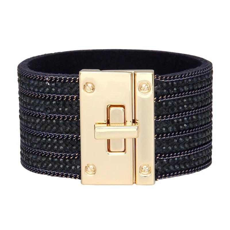 Crystal Circle Charm Wrap Bracelet Women Boho Multilayer Wide Crystal